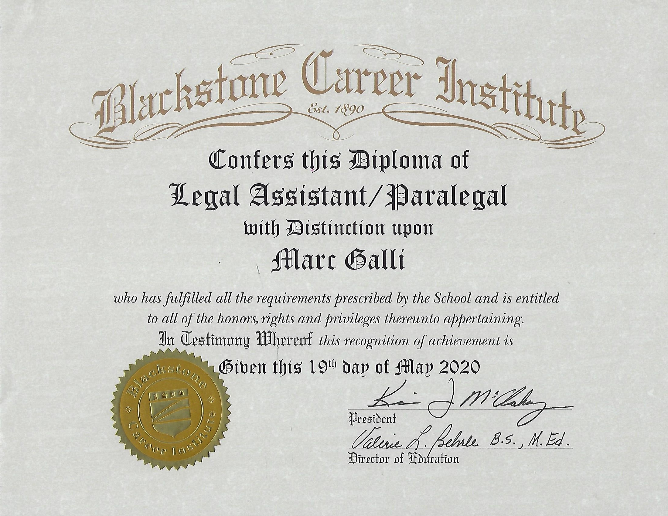 Marc Galli, Certified Paralegal